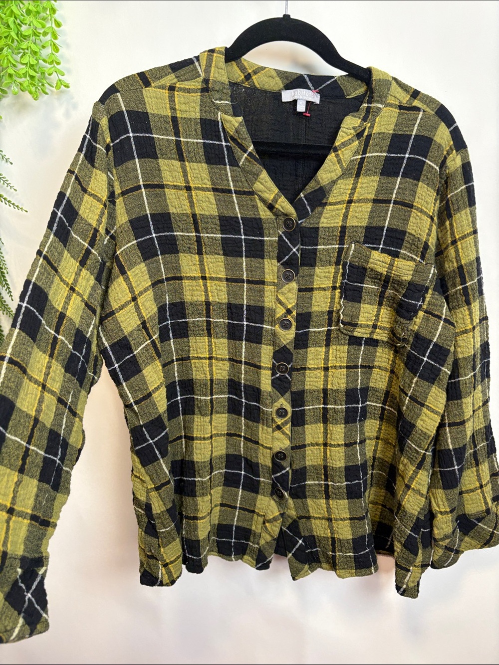 Habitat Green and Black Plaid Button-Down Shirt  Cotton